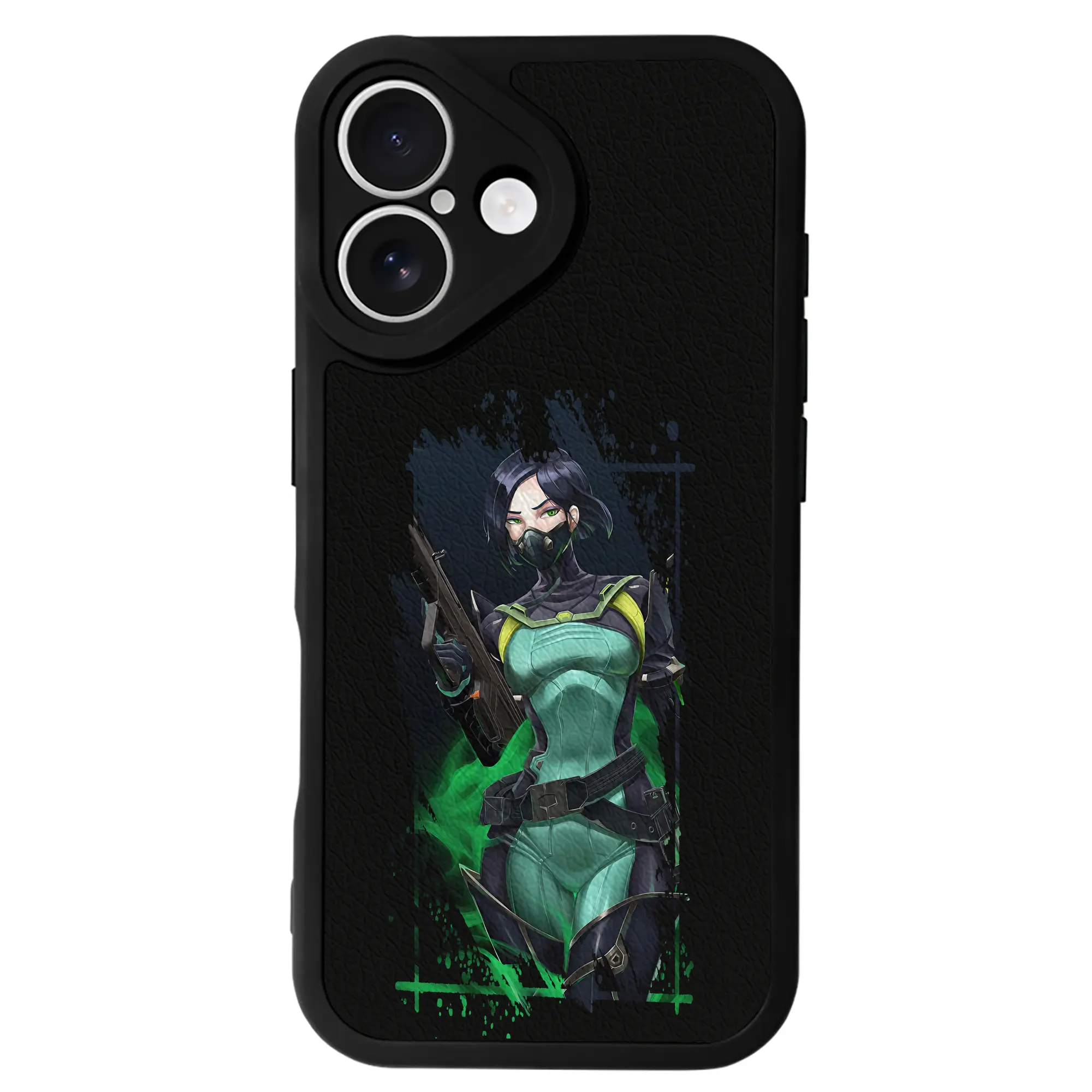 VALORANT グッズ,ヴァイパー - IPhone 16シリーズ対応 ・ シリコンスマホケース ・ レザー調 ・ 高精度フィット ・ 耐衝撃 ・ ワイヤレス充電対応 ・ 精密カット